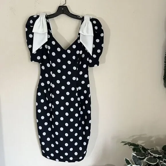 VTG Late Edition Pin Up Polka Dot Dress Black White Rockabilly Sweetheart Puff - Picture 1 of 8